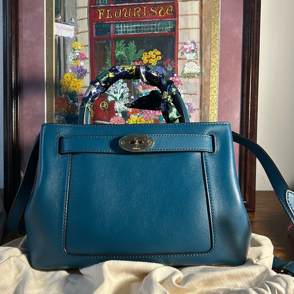 Pristine Mulberry Islington Small in titanium blue / teal silky calf leather